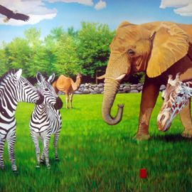 Zoo Animal Mural painted in a treatment room at the Pediatric Heart Center in Providence, Rhode Island by Artists Charles C. Clear III and Bonnie Lee Turner