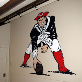 New England Patriots Logo Mural, 81″ x 81″, 2016, Private Residence, Dedham, Massachusetts by Ocean State Art Artist Charles C. Clear III and Bonnie Lee Turner