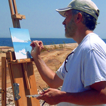 Artist Charles C. Clear III painting seaside in Narragansett, Rhode Island