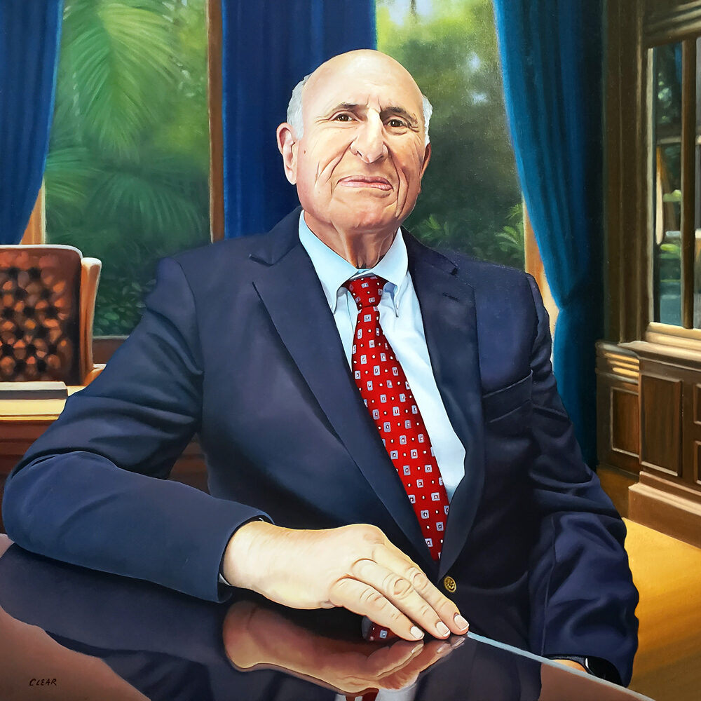 The Retirement Gift - Painted Portrait of Attorney, 30″ x 30”, Oil on Linen by Charles C. Clear III